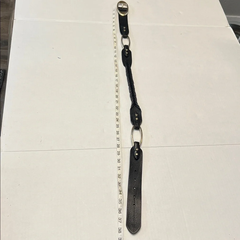 BRIGHTON VINTAGE BRAIDED BLACK LEATHWR BELT WITH SILVER HARDWARE
